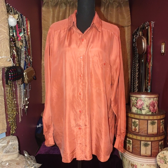 Creative Edge Burnt Orange 100% Silk Blouse L - Picture 1 of 3
